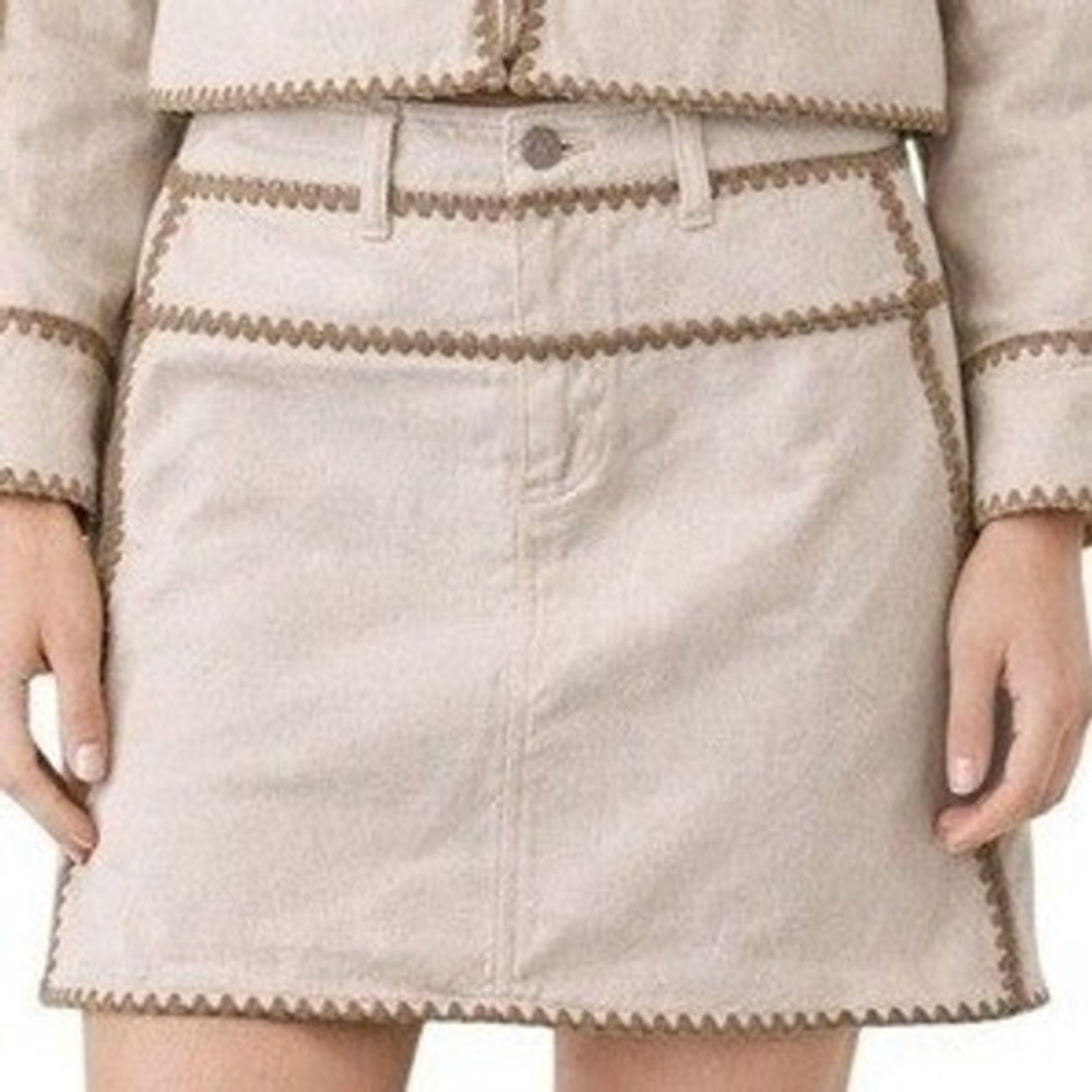 BLANKNYC Whipstitch Mini Skirt Size 28 Cream Tan NWT Front Zip Western Boho New